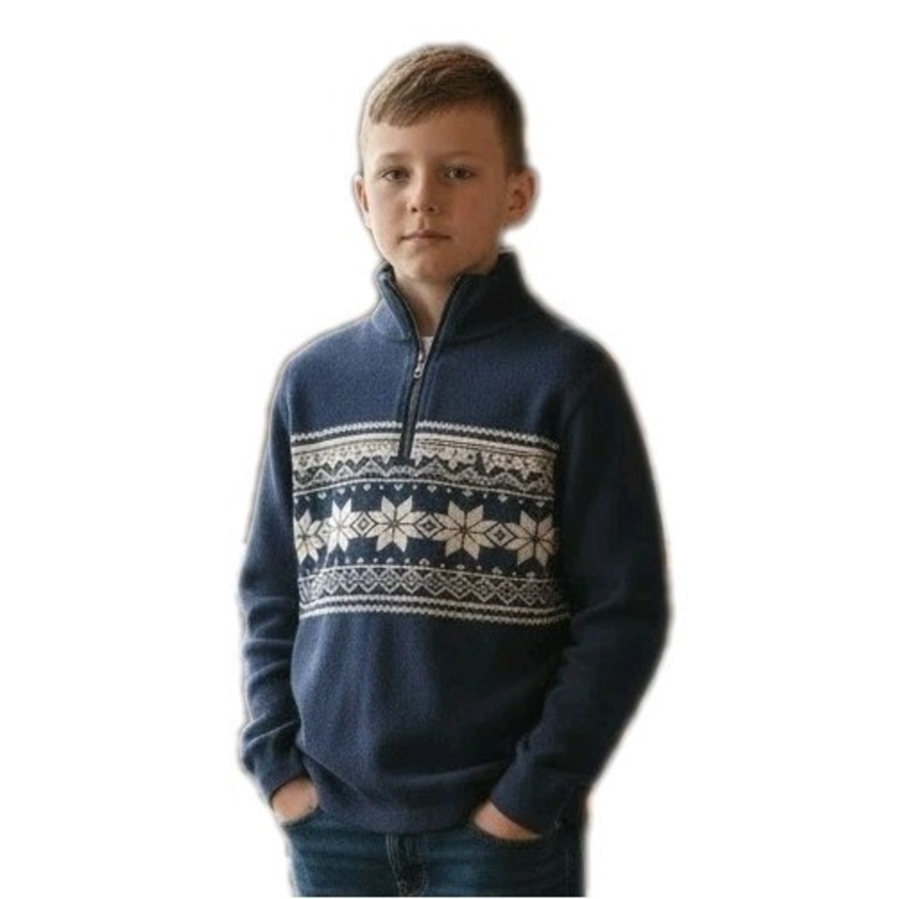 Polo Ralph Lauren Boy Fair Isle Quarter Zip Ski Sweater Blue Preppy SZ 10-12 BTS